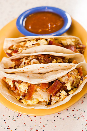 Bacon, egg & potato tacos